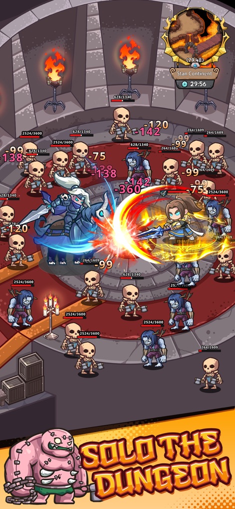 Mini Legion: 0.5 Anniv - Players can embark on a solo dungeon challenge, confronting hordes of skeletal enemies and a formidable skeletal boss, showcasing individual might and strategic combat.