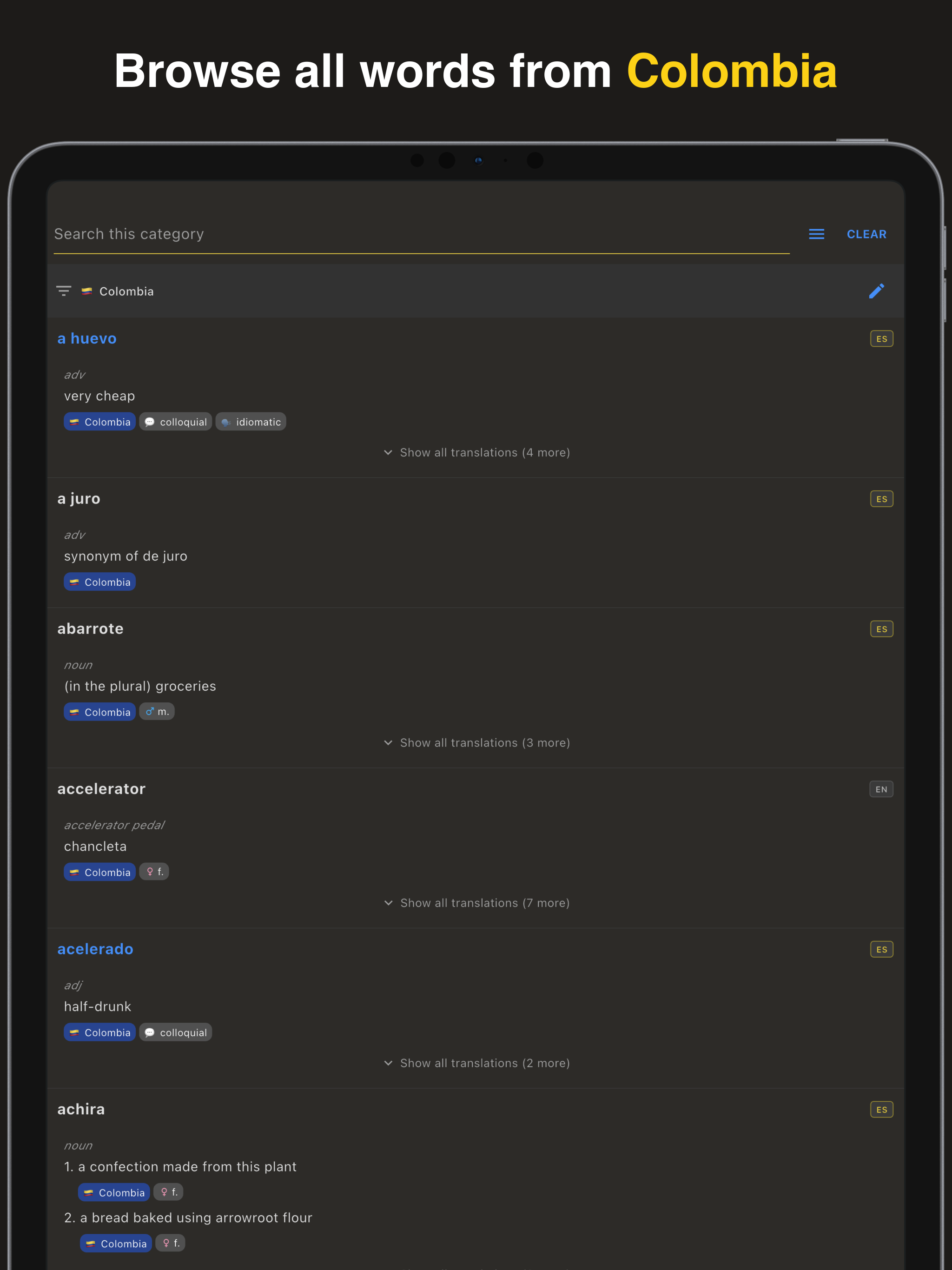 Café: Colombian Dictionary