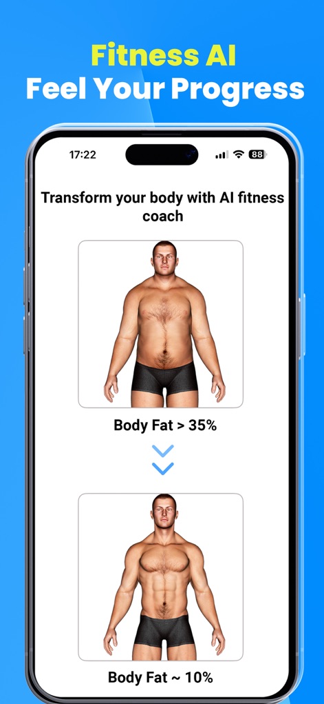 Home Workout - Fitness Planner - This tool utilizes an AI fitness coach to help users track their body fat transformation and visualize significant progress over time.
