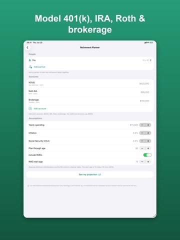 Retirement Calculator Nest Egg iPad screenshot