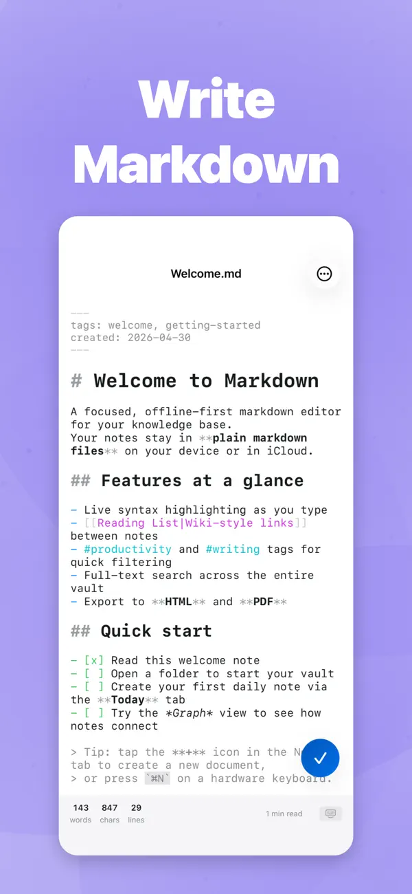 Screenshot #1 pour Notes — Markdown Editor