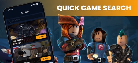 Game Codes for Roblox • - A prominent "search bar" enables users to swiftly locate games, with results displayed as clear "game entries" listing code availability.