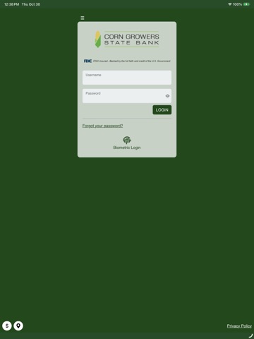 Corn Growers State Bank Mobile iPad screenshot