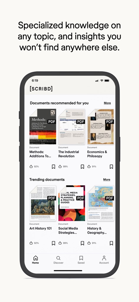Scribd: 170M+ documents - ユーザーは、パーソナライズされた「おすすめドキュメント」と、人気の動向を示す「トレンドドキュメント」を通じて、幅広い専門知識を効率的に発見できます。