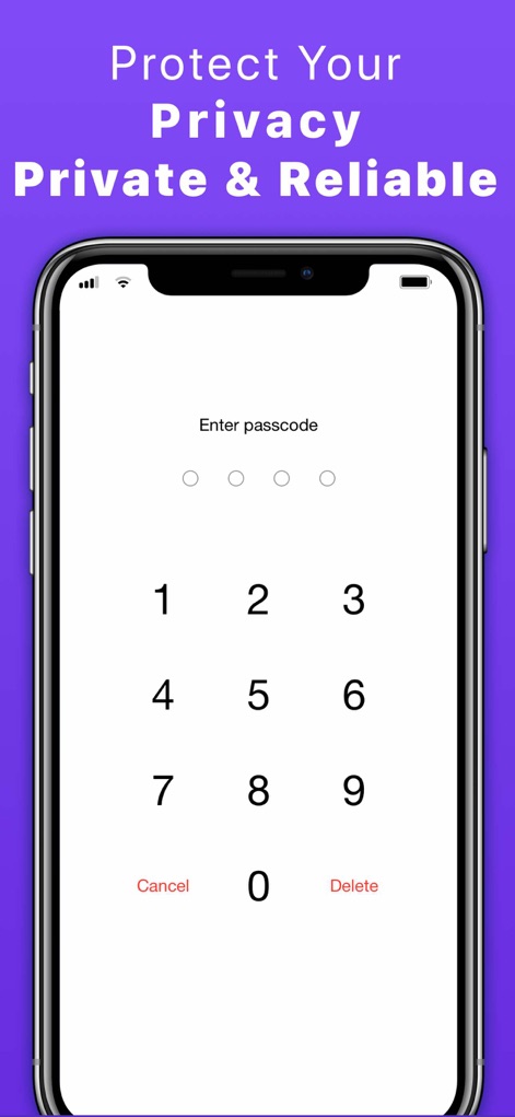 Text App: Wifi Calling+Texting - The app safeguards user data through a secure passcode entry interface and a clear numerical keypad, offering robust personal and business communication security.