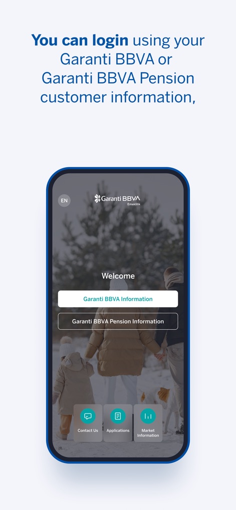 Garanti BBVA Emeklilik Mobile - The app offers secure, convenient login options, allowing users to enter via their Garanti BBVA Information or Garanti BBVA Pension Information.
