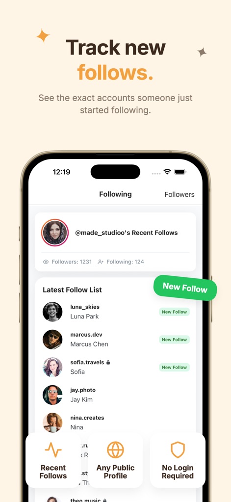 Recent Follow - Follow Tracker - Entertainment App | MWM