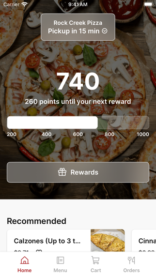 Rock Creek Pizza app screenshot