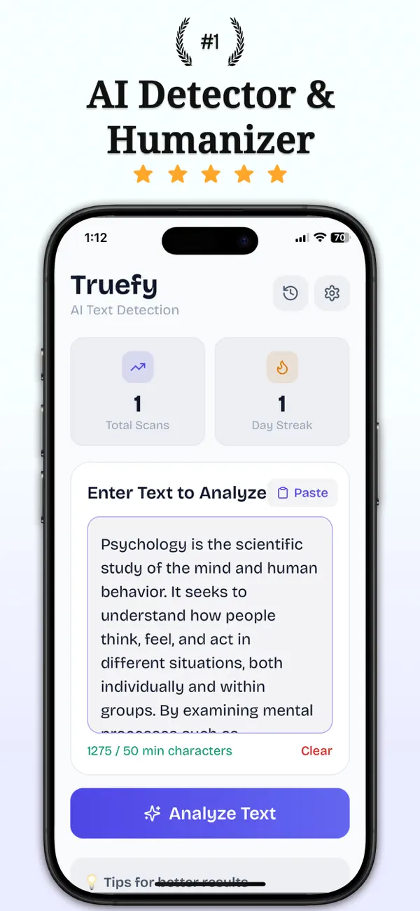 Screenshot #1 pour AI Detector: Truefy