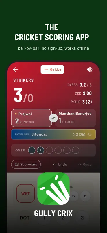 GULLY CRIX Cricket Scorer App screenshot 1 of 10