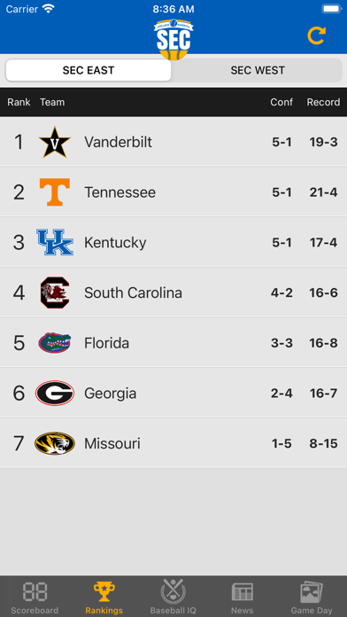 SEC Baseball Screenshot