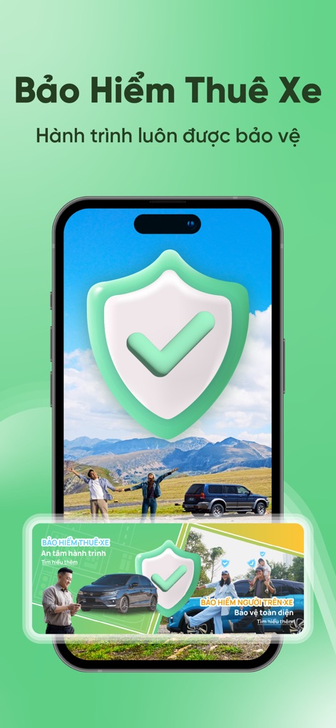 MIOTO - Thuê xe tự lái - MIOTO prioritizes user safety, clearly presenting its robust "car rental insurance" and "passenger insurance" options through prominent visual shields, guaranteeing peace of mind.