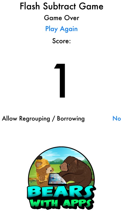 Flash Subtraction Game