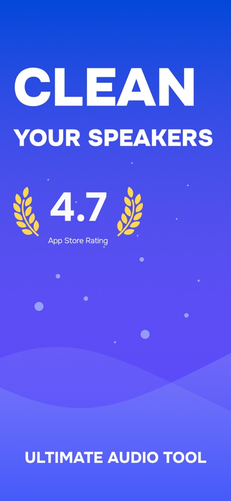 Water Eject ‒ Speaker Cleaner - Discover the app's core utility, prominently featuring 'CLEAN YOUR SPEAKERS' functionality and boasting an impressive '4.7 App Store Rating'.