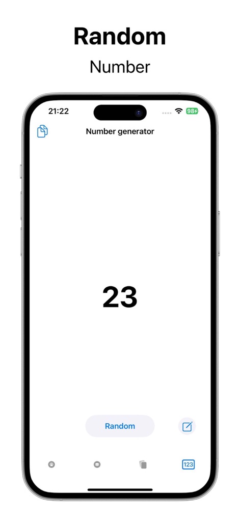Tiny Decisions-wheel decisions - This screenshot demonstrates the app's straightforward random number generator, providing quick numerical results through a clear display and a simple 'Random' button.