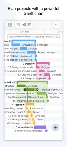 Project Office X: Gantt chart iPhone screenshot