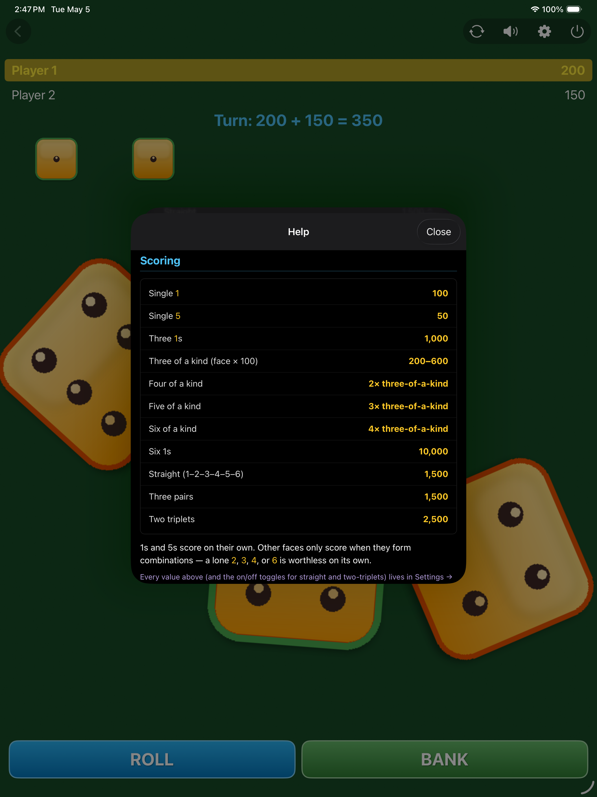 OhFark - Farkle Dice Game