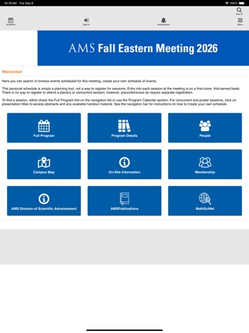 AMS Fall 2026 Eastern iPad screenshot
