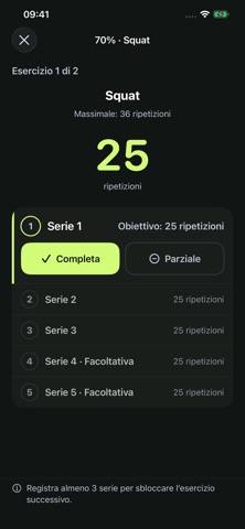 Segui le serie e registra gli esercizi della sessione.