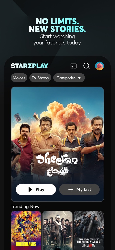 STARZPLAY ستارزبلاي - 이 플랫폼은 'Dheeran'과 같은 새로운 이야기들을 끊임없이 선보이며, 사용자는 '트렌딩 나우' 섹션에서 최신 인기작들을 발견할 수 있습니다.