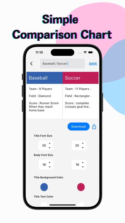 Simple Comparison Chart App