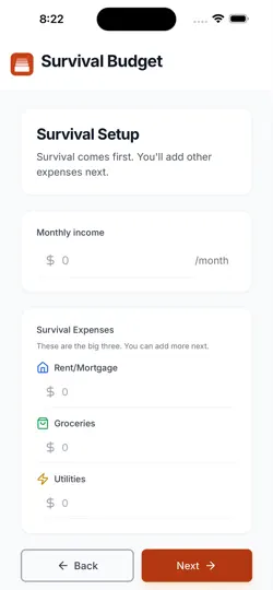 Screenshot von Survival Budget auf dem iPhone 2