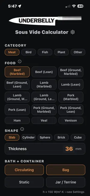 Underbelly Sous Vide Calc screenshot 1