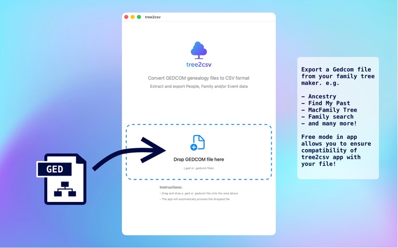 Tree to csv app screenshot