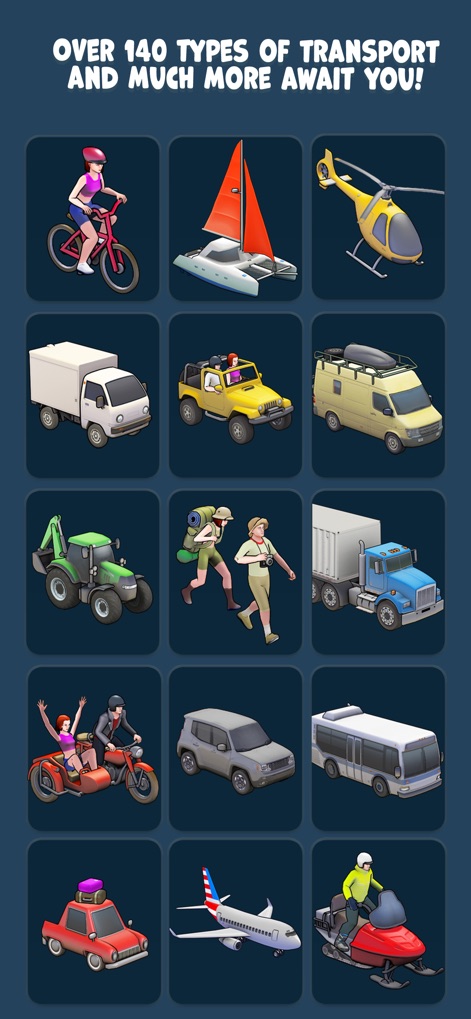 TravelBoast: My Journey Routes - Explorez une diversité impressionnante de véhicules, des vélos aux hélicoptères en passant par des options imaginaires, avec la promesse de mises à jour régulières ajoutant de nouvelles options passionnantes pour tous les styles de voyage.