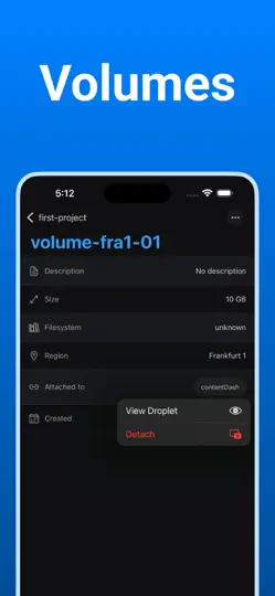 Captura de pantalla de Digital Ocean Mobile — Ocean en iPhone 5