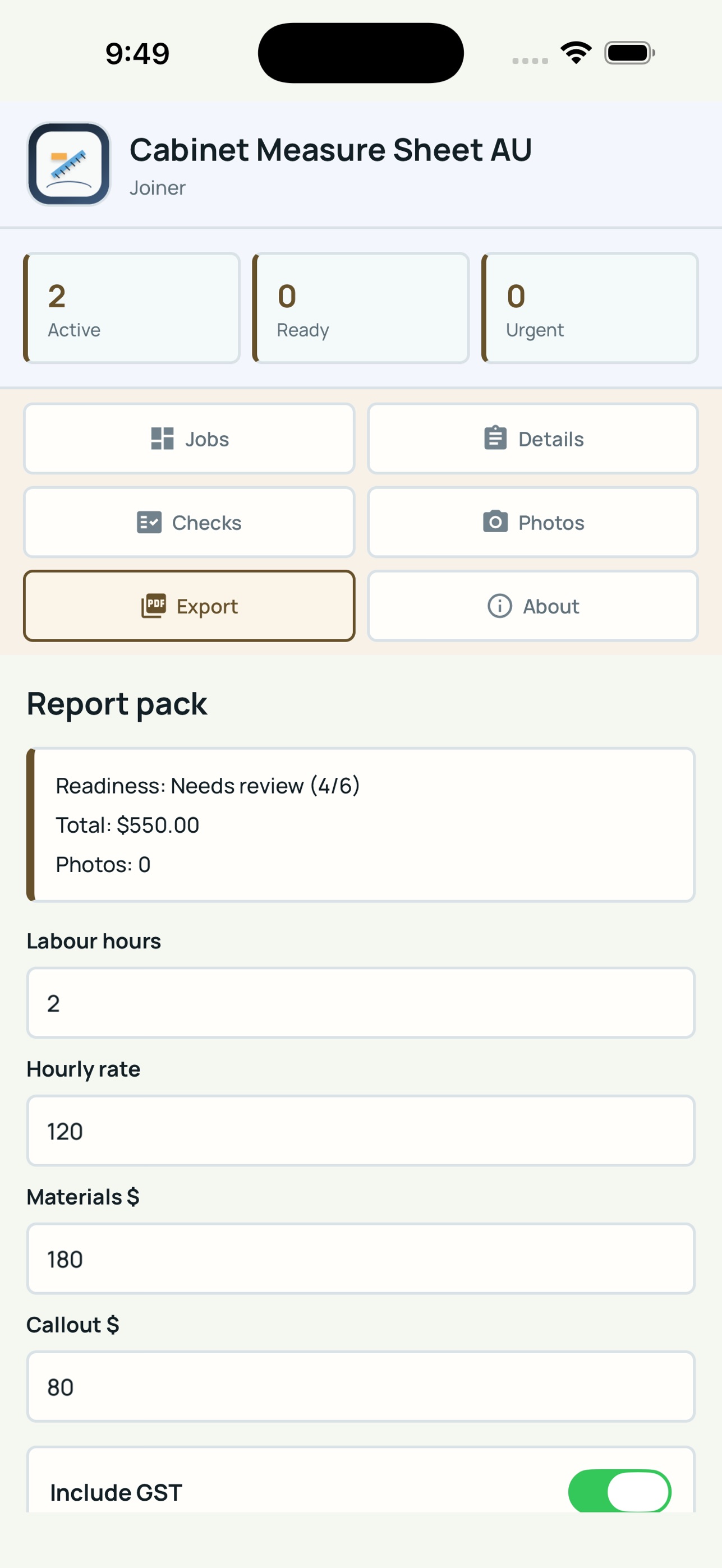 Screenshot 3 of Cabinet Measure Sheet AU