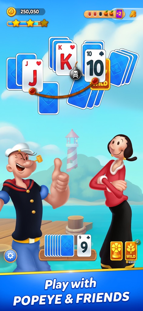 Solitaire Grand Harvest - Users can enjoy the classic TriPeaks Solitaire experience with a visually appealing card layout, often accompanied by beloved characters like Popeye and Olive Oyl.