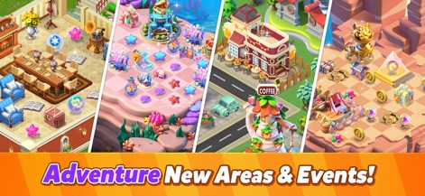 Mergical - Match Island Game - Las diversas escenas, desde una sala interior detallada hasta un arrecife submarino vibrante, resaltan la amplia gama de entornos y eventos.