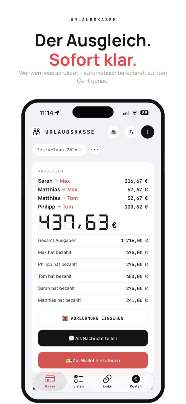 Screenshot #2 pour Urlaubskasse+