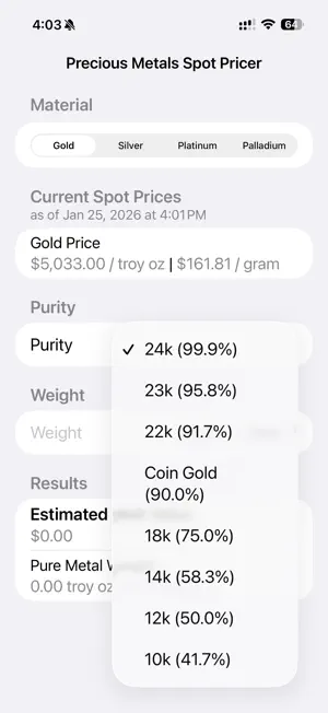 Precious Metals Spot Pricer screenshot 2