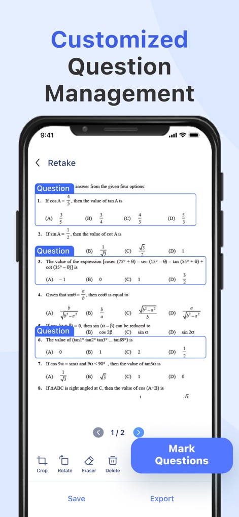 GradeUp: Homework Scanner - Explore the robust question management features, allowing users to efficiently mark specific questions for review and customize their study approach.