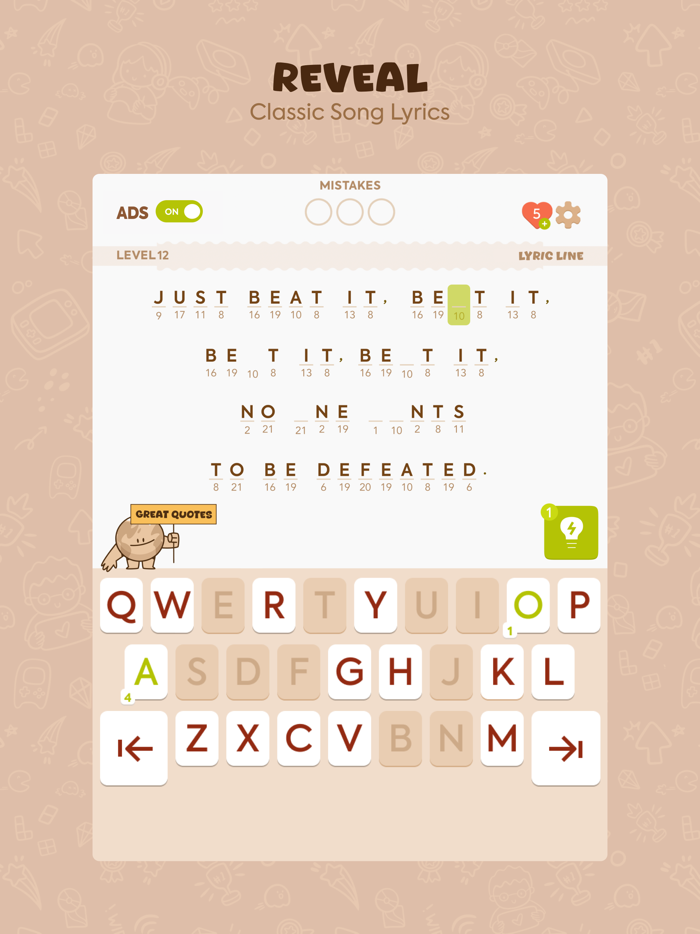 Cryptogram Number and Word Game