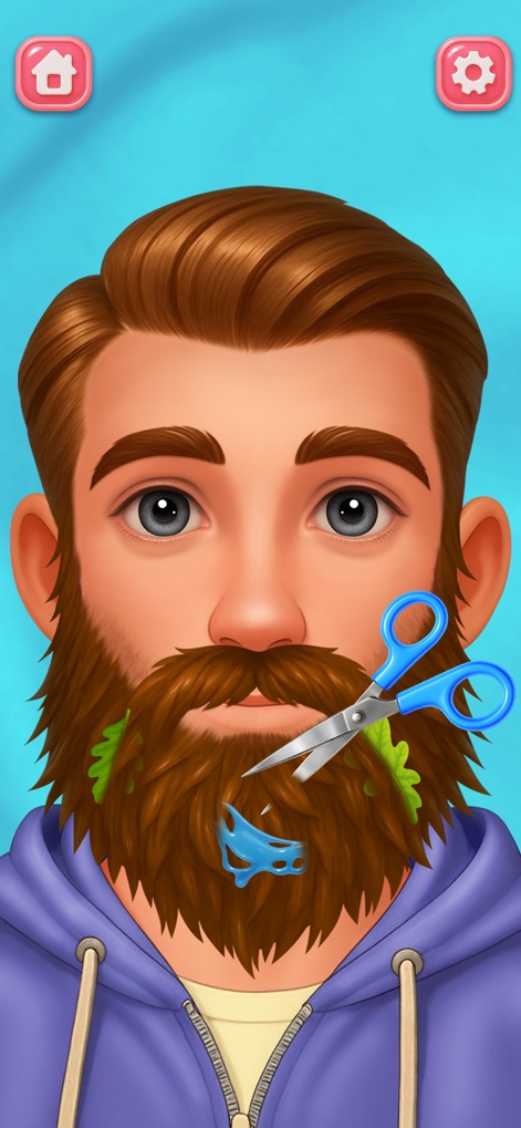 ASMR Makeover: Skincare Games - Players can refine facial hair using precise scissors to trim an unruly beard, achieving a neat and stylish look.