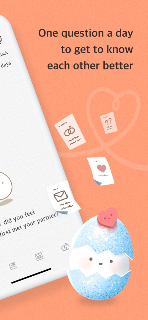 SumOne: For Relationships - This tool encourages daily connection by presenting a 'One question a day' prompt and introduces the adorable, hatching EggMon companion.