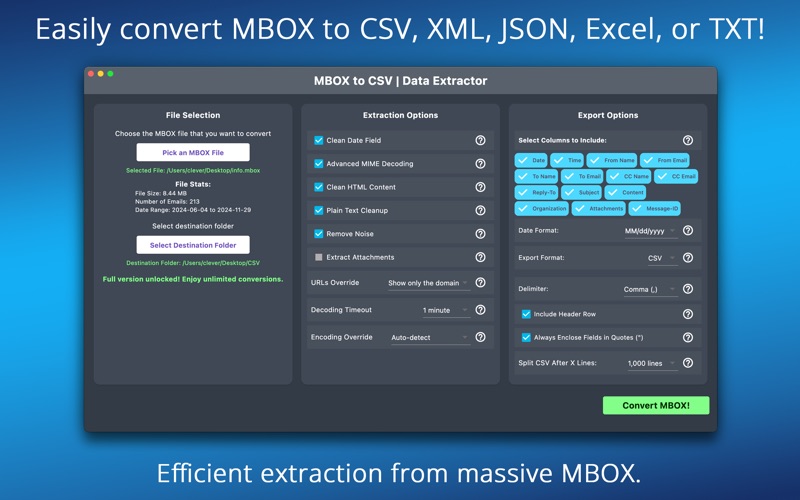 MBOX to CSV - Data Extractor app screenshot