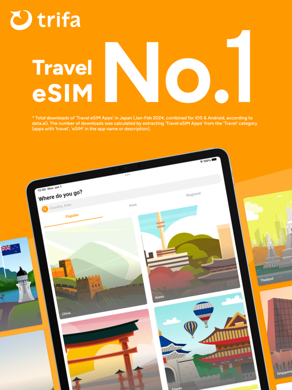 trifa - Travel eSIM Store App iPad screenshot 1 - Travel app