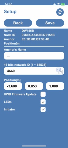 UWB Setting screenshot
