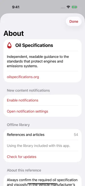 Oil Specifications screenshot 4