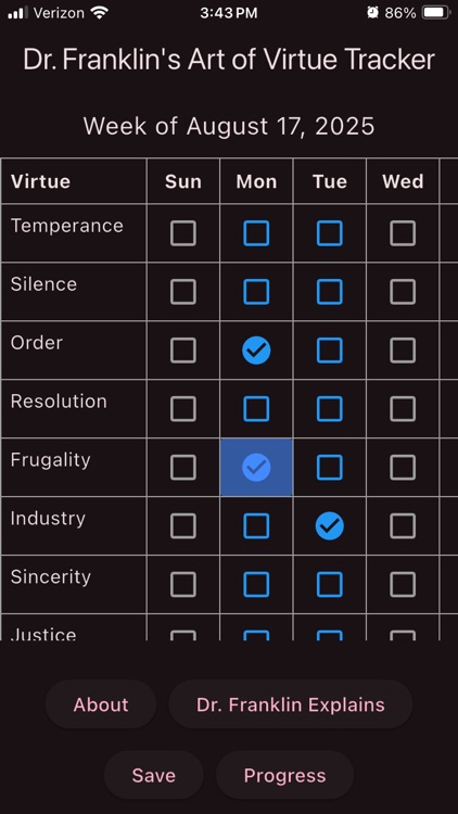 Art of Virtue Tracker