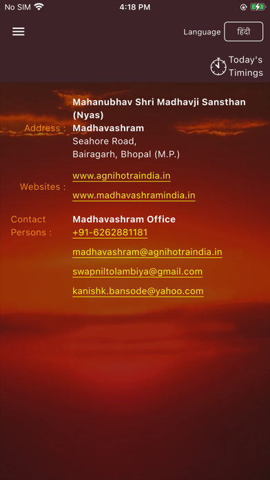 Agnihotra Timing(Madhavashram) screenshot