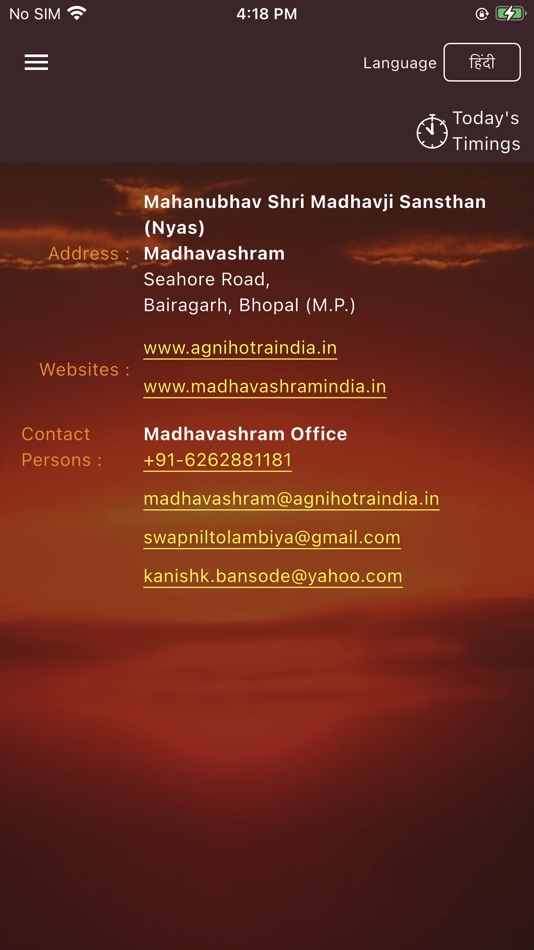 #8. Agnihotra Timing(Madhavashram) (iOS) 由: Kanishka Bansode