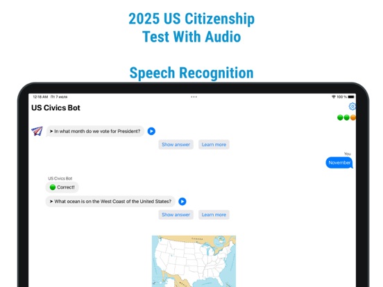 US Citizenship Test Bot 2026 iPad screenshot 1 - Education app