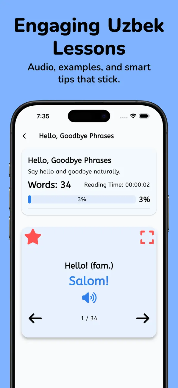 Learn Uzbek: For Beginners iOS app screenshot showing feature 5