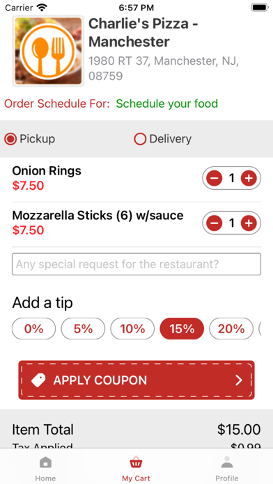 Charlie's PIZZA Restaurant Screenshot
