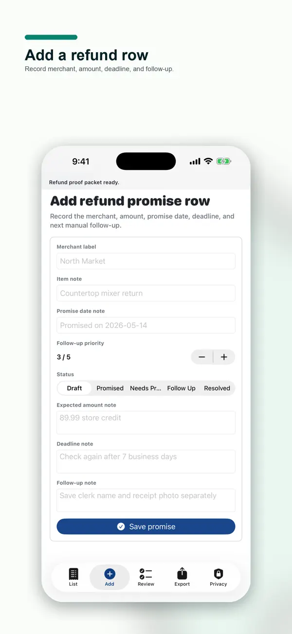 Screenshot #2 pour Refund Promise Log